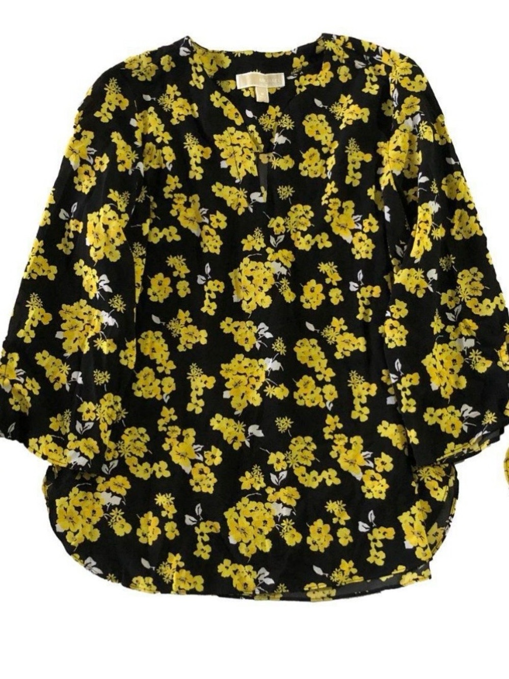 Michael Kors Black Blouse with Yellow Floral Print